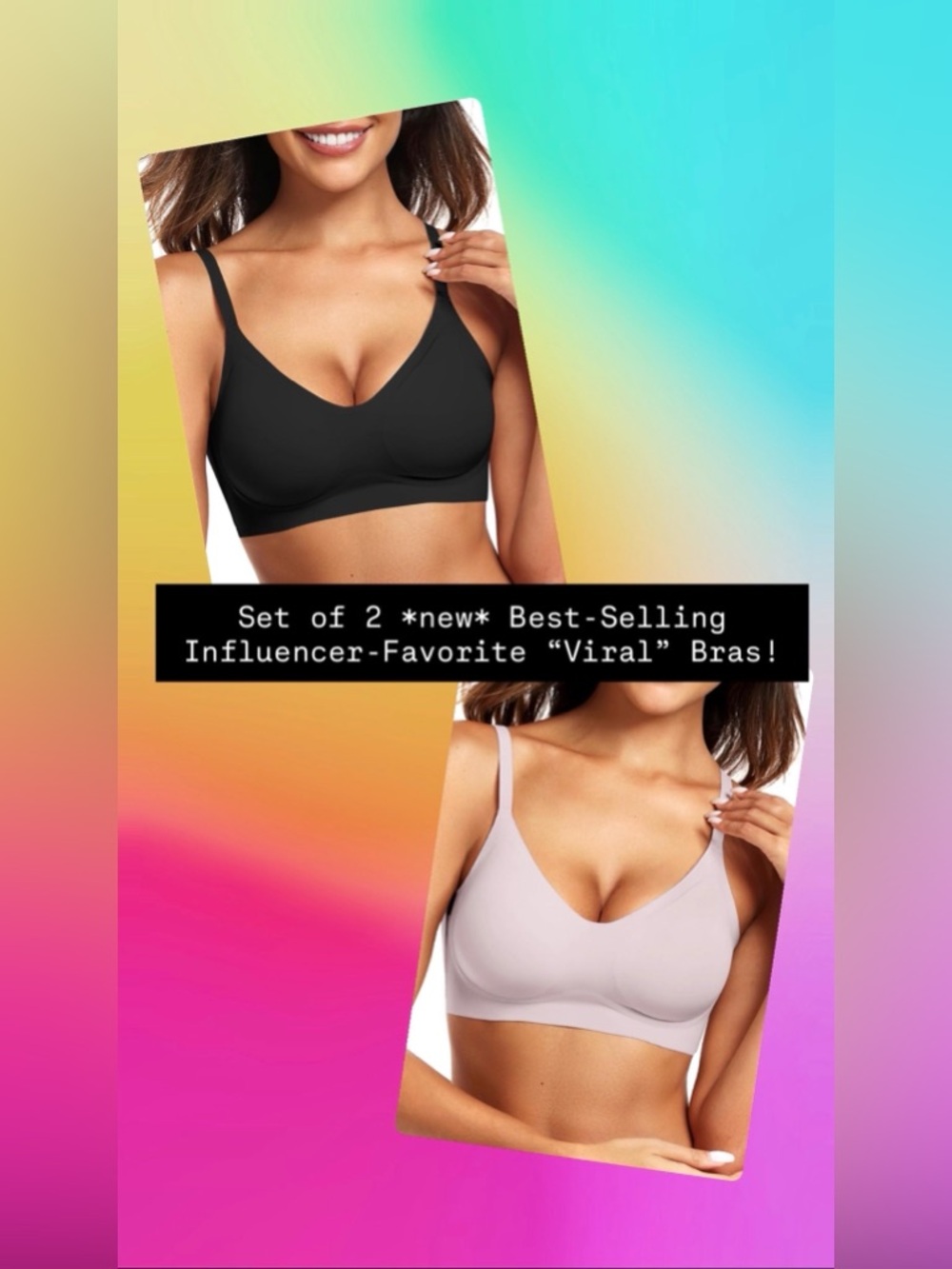 NEW • SET OF 2: Everyday Wireless Bra • Black & Pink • Women’s Large